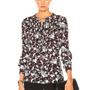 Veronica Beard 100% Silk Floral Pintuck Blouse Women's Size 4 Black Red